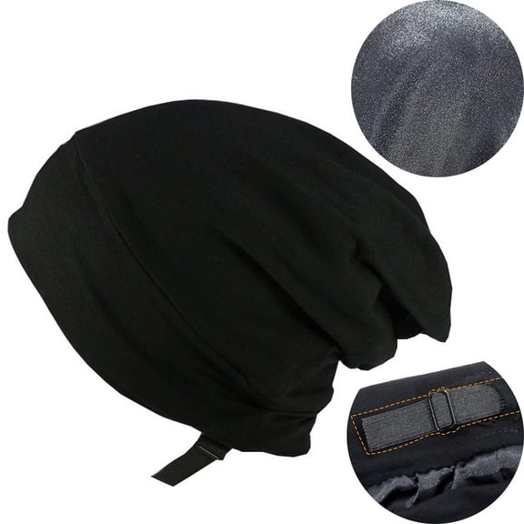 Kabuer Sleep Beanie Satin Lined Hair Cover Sleep Cap Hair Bonnet for Sleeping  (Solid Black)