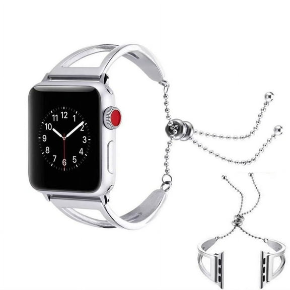 Kabuer Stainless Steel Bands Compatible with Apple Watch Jewelry Bangle Cuff Adjustable Stainless Steel Replacement Band for iWatch 38mm Silver