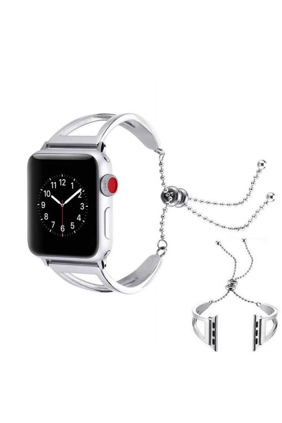 Stainless Steel Bands Compatible with Apple Watch Jewelry Bangle Cuff Adjustable Stainless Steel Replacement Band for iWatch 38mm Silver