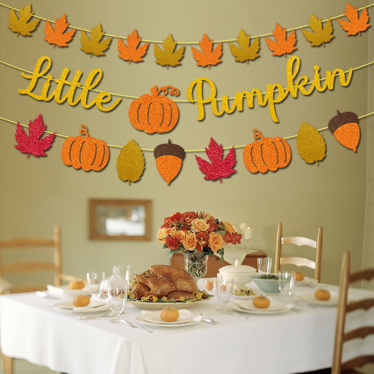 Kabuer Thanksgiving Banner Autumn Harvest Pumpkin Banner for Thanksgiving Party Home Indoor Decor