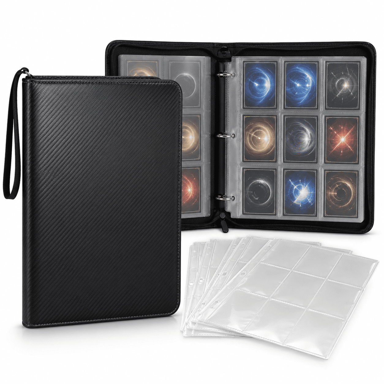 Kabuer Trading Card Binder Sleeves with Zipper 900 Pockets, Carry Card Case for Baseball Card, Football Card, Gaming Card, Basketball Card