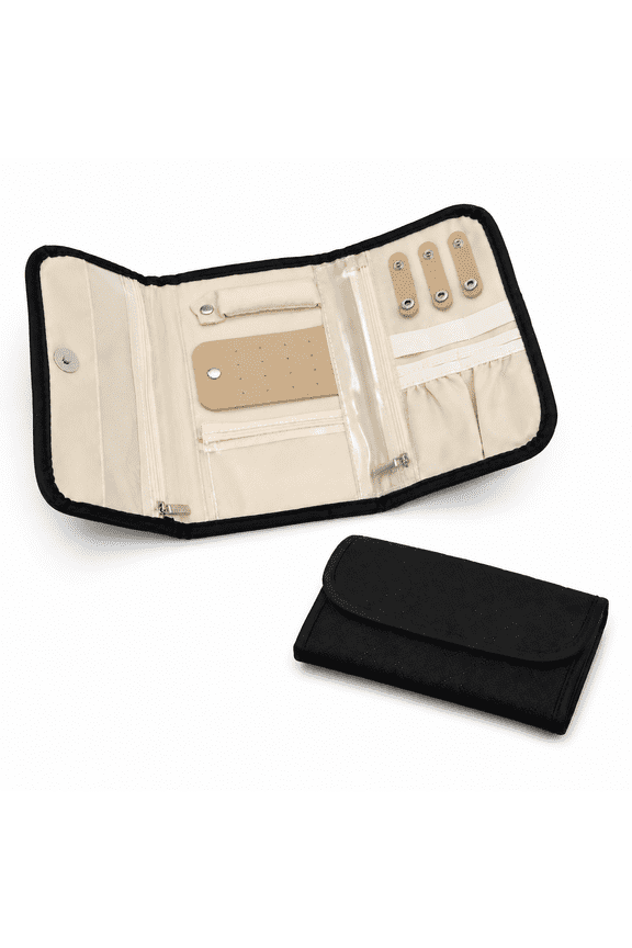Travel Jewelry Case, Foldable Jewelry Organizer for Earring, Ring, Necklace, Bracelet, Black