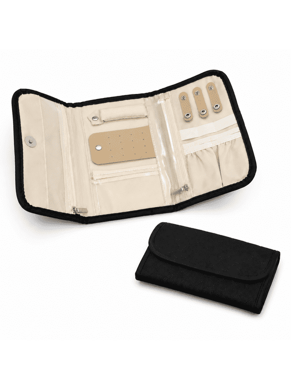 Travel Jewelry Case, Foldable Jewelry Organizer for Earring, Ring, Necklace, Bracelet, Black