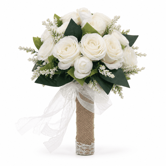 Kabuer Wedding Bouquets, Exquisite Artificial Flowers for Brides and Bridesmaids, 10 inch