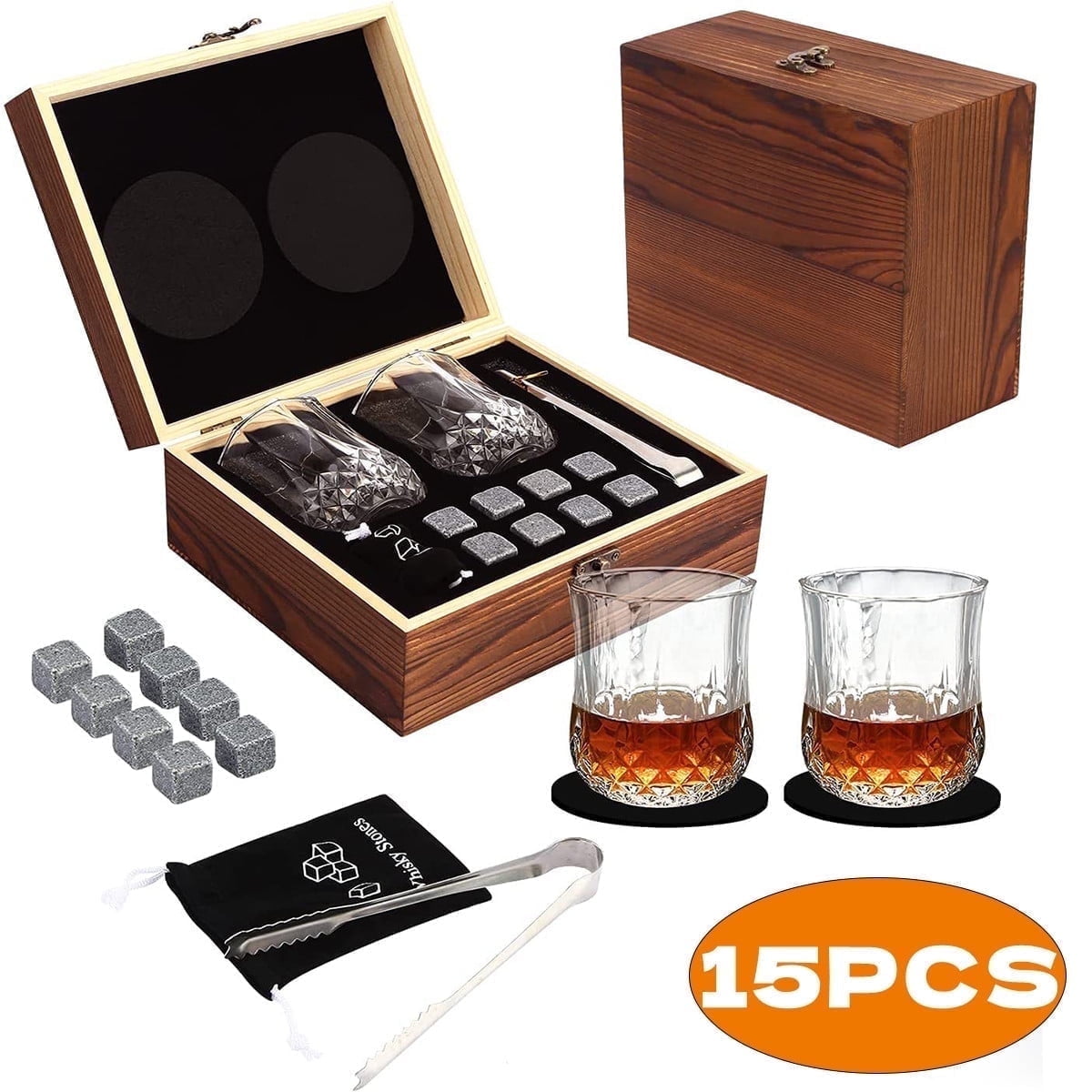 Kabuer Whiskey Glass Set of 2, Crystal Glasses with Chilling Stones, Perfect Wedding Gift for Couples