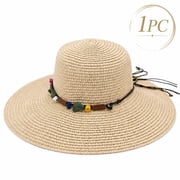 Kabuer Womens Straw Hat Womens Wide Brim Summer Straw Hat Foldable Roll up Floppy Beach Hats for Women Beige