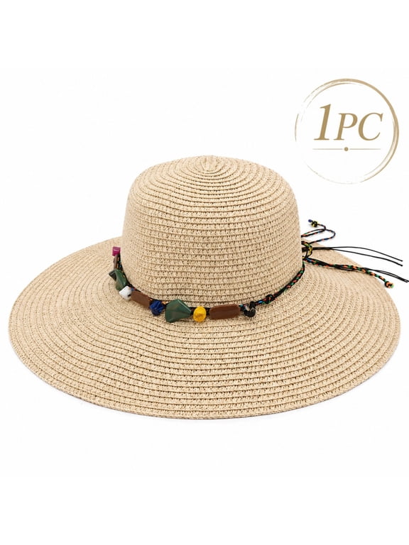 Womens Straw Hat Womens Wide Brim Summer Straw Hat Foldable Roll up Floppy Beach Hats for Women Beige