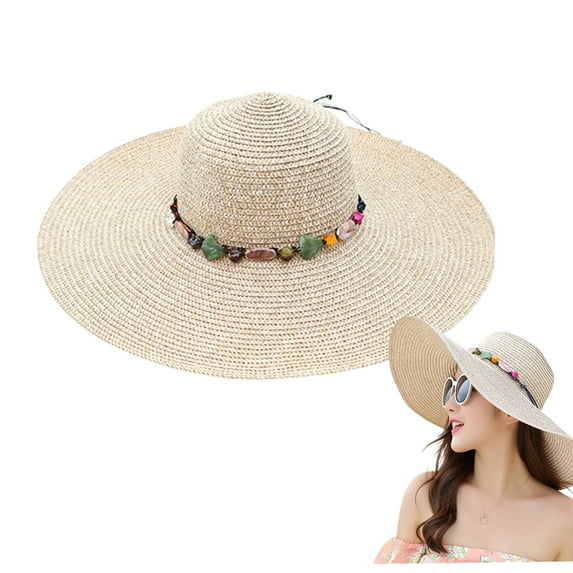 Kabuer Womens Straw Hat Womens Wide Brim Summer Straw Hat Foldable Roll up Floppy Beach Hats for Women Beige