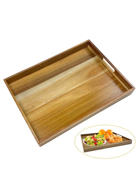 Wood Serving Tray with Handles 17.8'' Decorative Tray Organizing for Farmhouse Centerpiece Tabletop Bathroom Kitchen Counter
