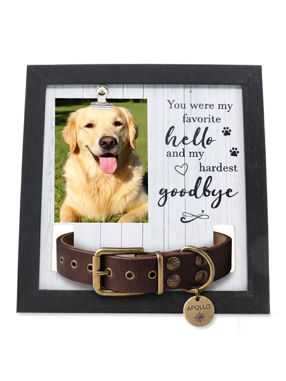 Wooden Dog Memorial Photo Frame and Collar Holder Sympathy Gift