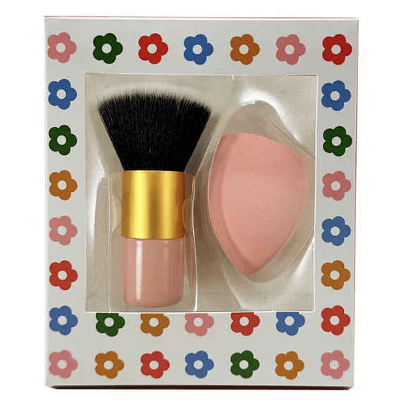 Kabuki Brush and Sponge Set to Apply Loose Powder Make-up on Face
