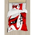thumbnail image 1 of Kabuki Duvet Cover Set, Style Drama Theater Kabuki Face with Calligraphy Print, Decorative 2 Piece Bedding Set with 1 Pillow Shams, Twin Size, Vermilion Black, by Ambesonne, 1 of 3