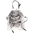 thumbnail image 1 of Kabuki Mask Apron Warrior Samurai Drawing Style with Angry Expression Historical Figure Artwork, Unisex Kitchen Bib Apron with Adjustable Neck for Cooking Baking Gardening, Black White, by Ambesonne, 1 of 3