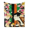 thumbnail image 1 of Kabuki Soft Flannel Fleece Throw Blanket, Colorful Vertical Stripes and Fresh Spring Sakura Blooms and Actor Composition, Cozy Plush for Indoor and Outdoor Use, 50" x 70", Multicolor, by Ambesonne, 1 of 5