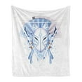 thumbnail image 1 of Kabuki Soft Flannel Fleece Throw Blanket, Fox Form Kitsune Japan Culture Theme Triangle Sakura Flowers, Cozy Plush for Indoor and Outdoor Use, 70" x 90", Pale Blue White Beige, by Ambesonne, 1 of 5