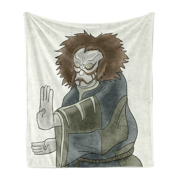 Kabuki Soft Flannel Fleece Throw Blanket, Theater Character with Style Oriental Drama Gesture Acting Theme, Cozy Plush for Indoor and Outdoor Use, 70" x 90", Multicolor, by Ambesonne