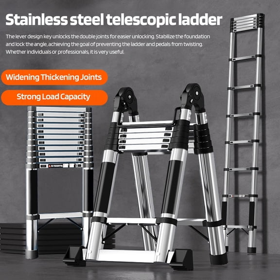 Kacaiy Telescoping Vertical Ladder, 20 FT Stainless Steel Extension Ladder with Locking Mechanism, Heavy Duty 330lbs Max Capacity, Multi-Purpose Collapsible Ladder for RV or Outdoor Work
