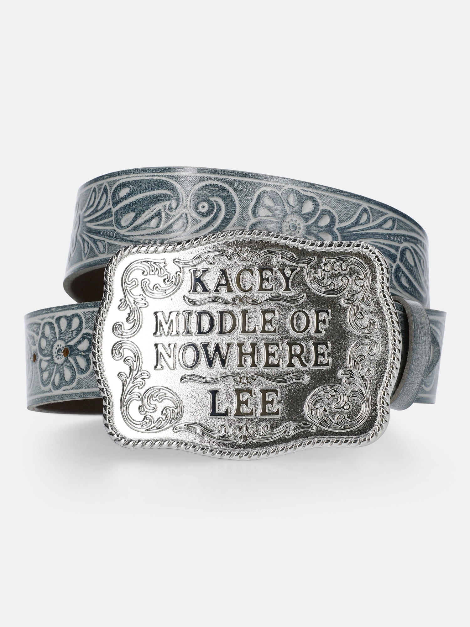 Kacey Lee Women's Leather Belt with Middle of Nowhere Buckle