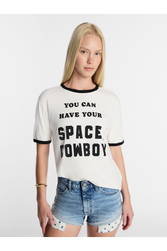 Women's Have Your Space Graphic Ringer Tee with Short Sleeves, Sizes XXS-XXL