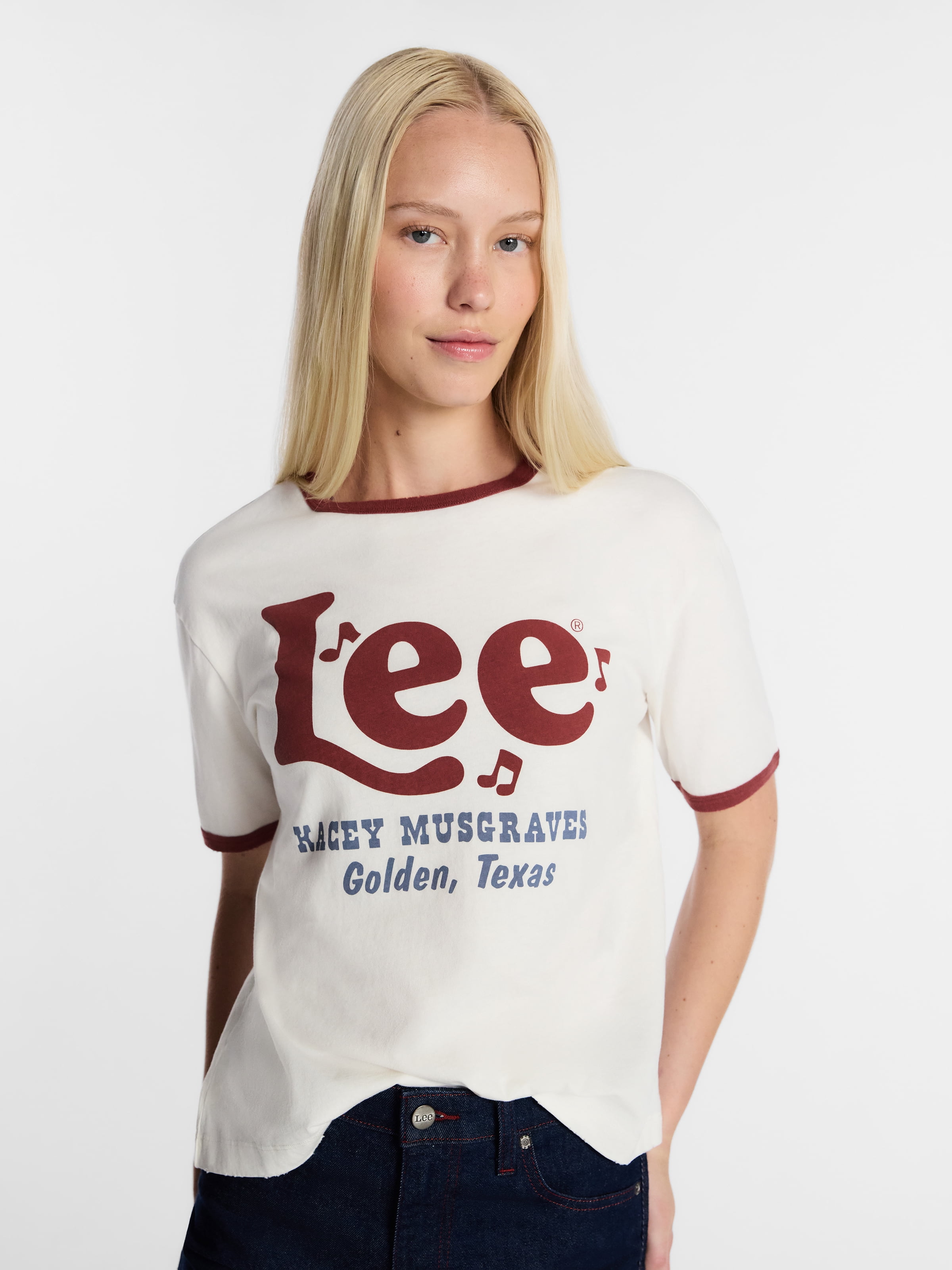 Kacey Lee Women's Distressed Graphic Ringer Tee, Sizes XS-XXL