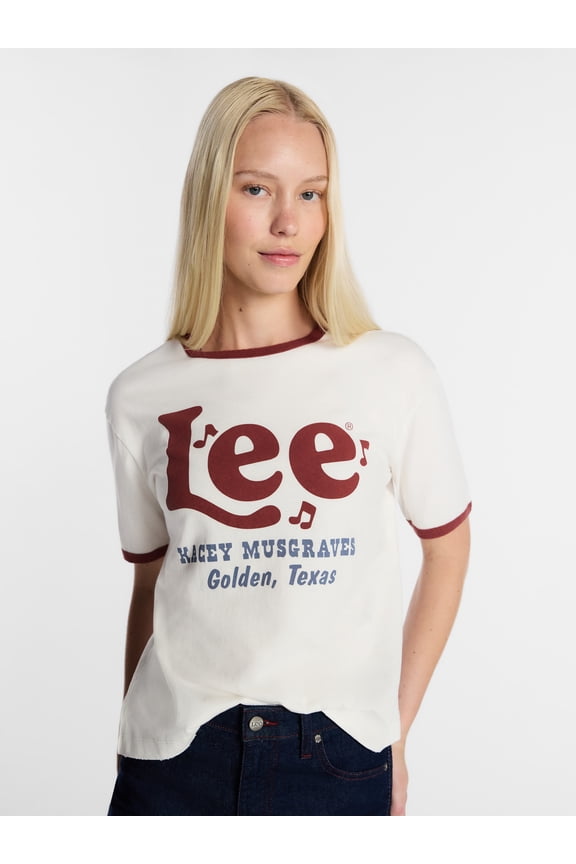 Women's Distressed Graphic Ringer Tee, Sizes XS-XXL