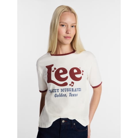Women's Distressed Graphic Ringer Tee, Sizes XS-XXL