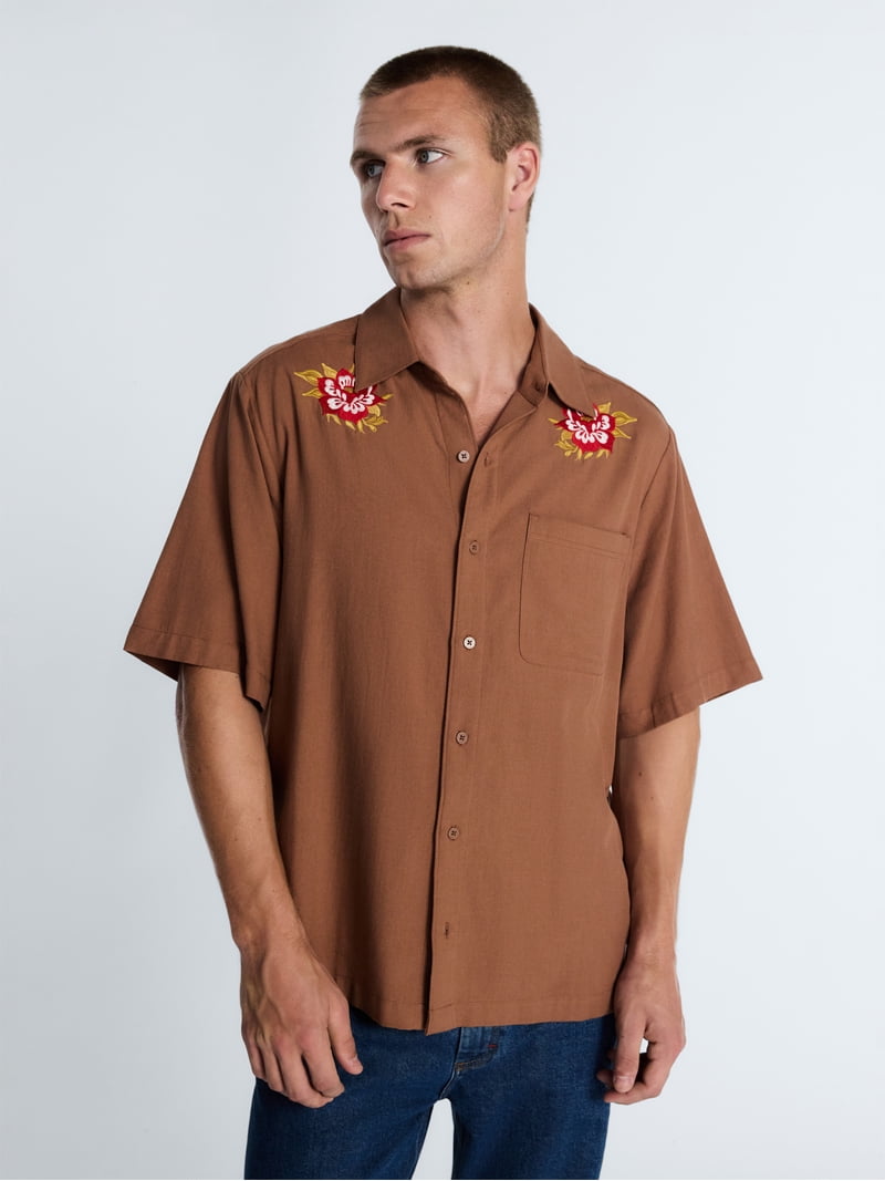 【C.E】FK Sheets Short Sleeve Shirt Kacey Lee Men's Button Up Woven Shirt with Short Sleeves, Sizes S