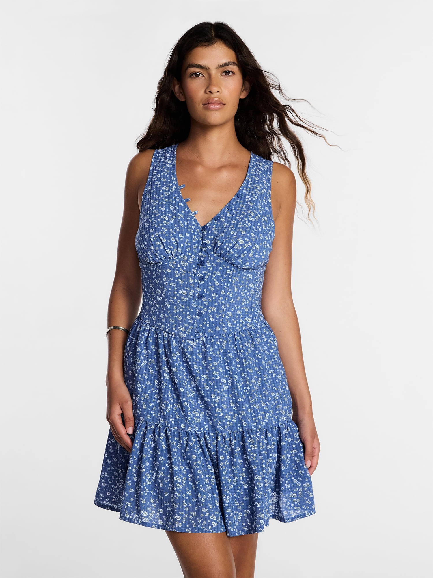 Kacey Lee Women's Sleeveless Tiered V Neck Dress, Sizes XS-XXL