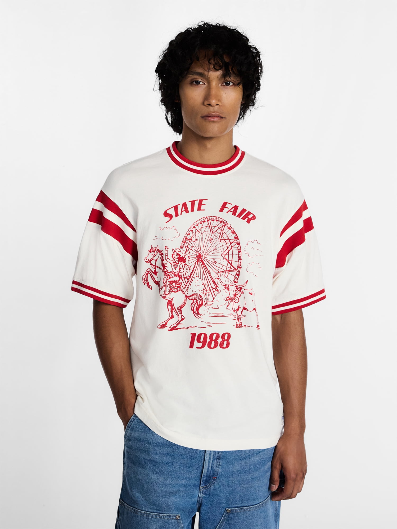 Kacey Lee Men's and Big Men's State Fair Graphic Ringer Tee, Sizes S-2XL