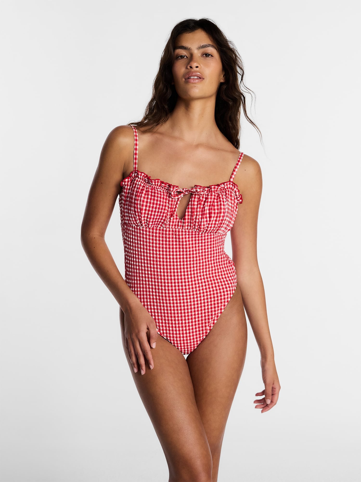 Kacey Lee Women's and Women's Plus Tie Neck Scoop Back One Piece Swimsuit, Sizes XS-3X