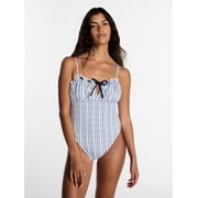 Women's and Women's Plus Tie Neck Scoop Back One Piece Swimsuit, Sizes XS-3X