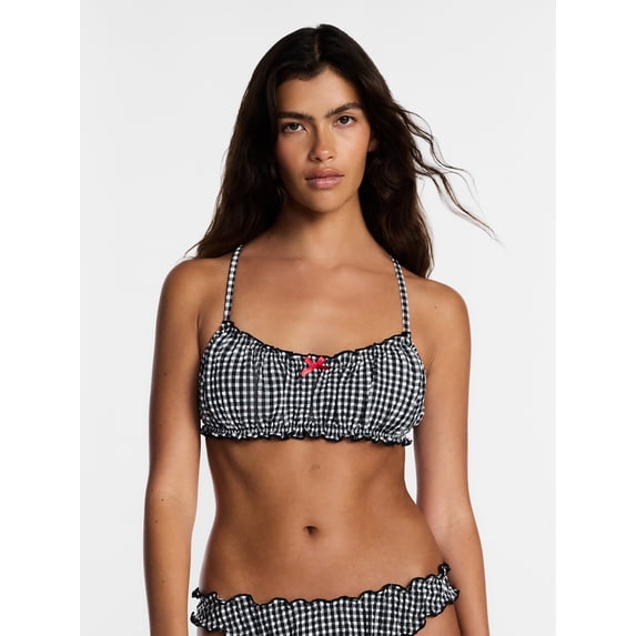 Kacey Lee Women's and Women's Plus Lettuce Edge Bikini Top with Bow, Sizes XS-3X