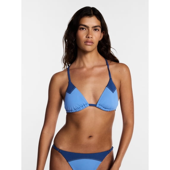 Kacey Lee Women's and Women's Plus Triangle Halter Bikini Top with Seaming, Sizes XS-3X