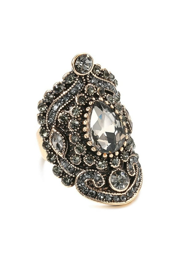 Bohemian Vintage Rings for Women Waterdrop Statement Ring Retro Turkish National Style Jewelry Size 9
