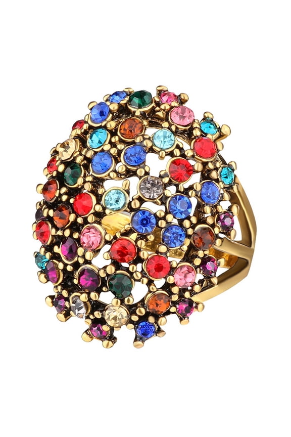 Personalization Vintage Rings for Women Flower Big Cocktail Statement Ring Retro Jewelry Size 8