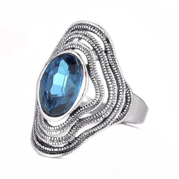Kachbutis Personalization Women's Austrian Crystal Geometric Big Cocktail Statement Rings Retro Jewelry Size 9