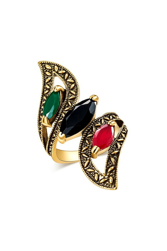Turkish Style Vintage Rings for Women Bohemian Three Color Resin Gold-Plated Spiral Ring for Women Turkish Jewelry Size 6