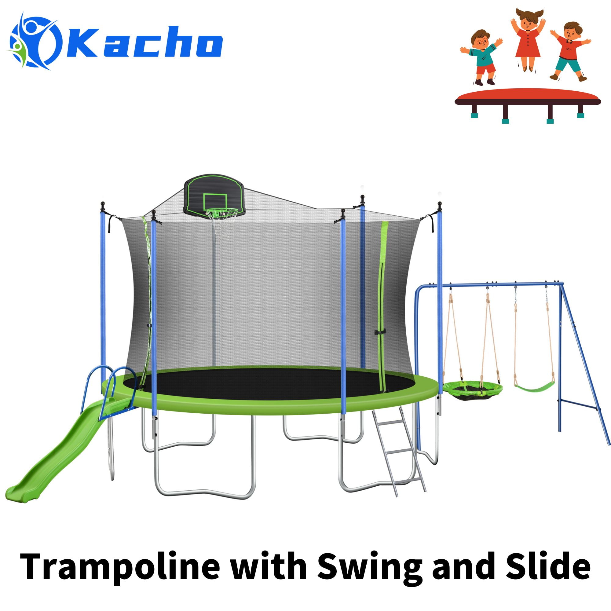 Kacho 12FT Trampoline with Slide and Swings ASTM Approved Large