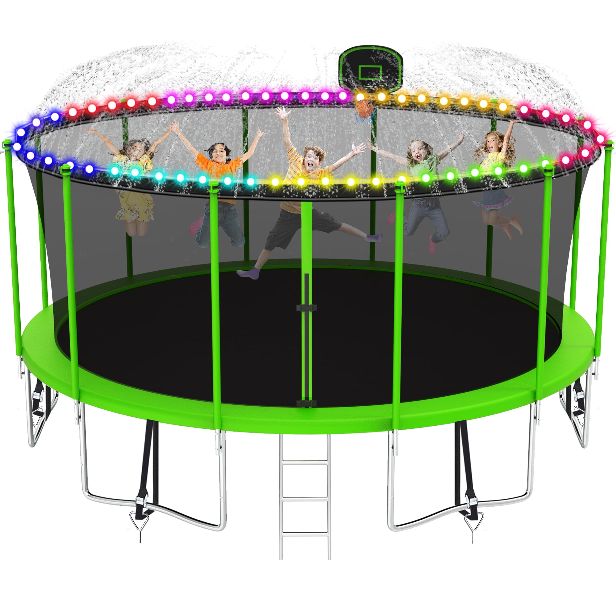 Kacho 15FT Trampoline for Kids and Adults, Heavy Duty Trampoline W/Enclosure, Sprinkler and Lights, Outdoor Recreational Trampoline, No Gap Desgin, ASTM Approved, 1500LBS Weight Capacity