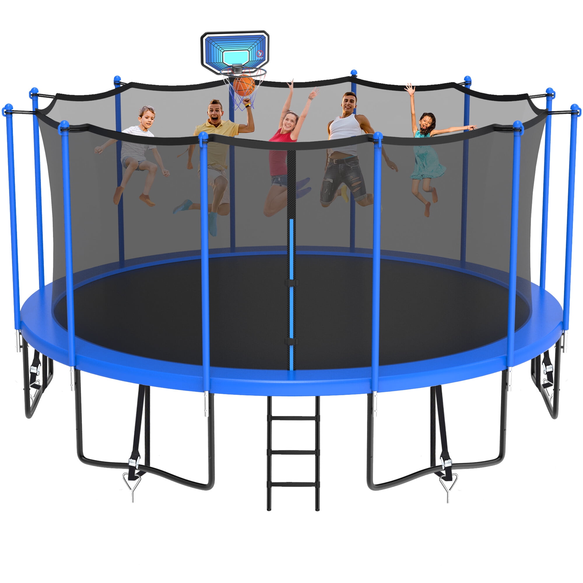 Kacho 16FT Trampoline, Trampoline for Kids Adults, 1500LBS Weight Capacity, Backyard Trampoline, Heavy Duty Trampoline, Outdoor Trampoline with Enclosure Net and Basketball Hoop, No-Gap Design