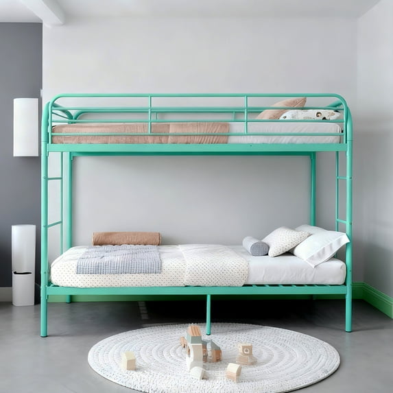 Kacho Metal Bunk Bed, Twin Over Twin Bunk Bed with Safety Full-Length Guardrail and Ladders, Space Saving Bunk Bed for Adults Teens, Twin Bunk Bed for Bedroom, Dorm, Easy Assembly, Noise Free, Green