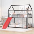 thumbnail image 1 of Kacho Bunk Bed with Slide Twin Over Twin, Metal House Bunk Bed for Kids, Floor Bunk Bed with Ladder and Full-Length Guardrails, Bed for Bedroom Dorm Childroom, No Box Spring Needed, Red, 1 of 7