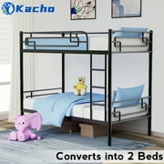 Kacho Bunk Bed for Kids, Twin over Twin Metal Bunk Bed for Adults Teens, Can Be Divided Into 2 Twin Beds, Bunk Bed Frame with Full-Length Guardrails and Stairs, Space Saving, Easy Assembly, Black