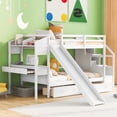 thumbnail image 1 of Kacho Bunk Bed Twin over Twin with Storage Staircase, Desk, and Slide, Wooden Bunk Bed Frame with Drawers, Multifunctional Bunk Bed for Teens Adults, Bedroom Furniture Easy Assembly, White, 1 of 9
