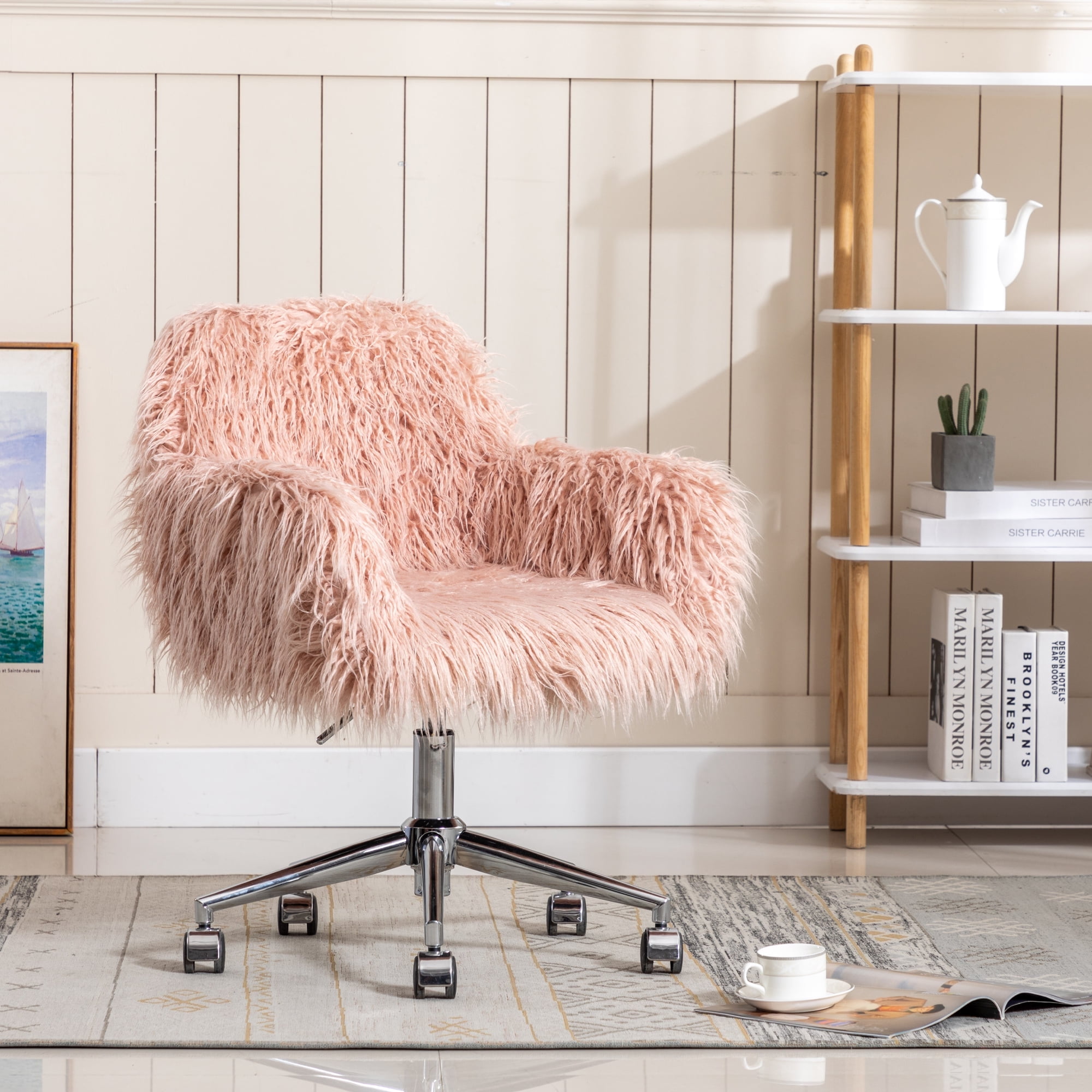 Kacho Fluffy Office Desk Chair, Faux Fur Modern Swivel Armchair with ...