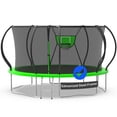 thumbnail image 1 of Kacho Trampoline, Trampoline with Enclosure Net 14FT 1400LBS Trampoline for 3-4 Kids and 2-3 Adults, Trampoline with Basketball Hoop and Ladder, Ball, Heavy Duty Outdoor Trampoline, Green, 1 of 9