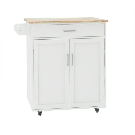 Kacho Kitchen Storage Sideboard And Buffet Server Cabinet, Kitchen Island Rolling Trolley Cart with Towel Rack Rubber Wood Table top, Sideboard Buffet/Dining Room/Kitchen, White