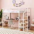 thumbnail image 1 of Kacho Loft Bed, Twin Size Metal Loft Bed with Desk and Metal Grid, Stylish Metal Frame Bed with Lateral Storage Ladder and Wardrobe, Space Saving, Noise Free, No Box Spring Needed, White, 1 of 12