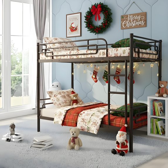 Kacho Metal Bunk Bed, Twin over Twin Bunk Bed with Full-Length Guardrails, Can Be Divided Into 2 Twin Beds, Bunk Bed Frame for Adults Teens, Space Saving Bunk Beds for Bedroom, Easy Assembly, Black