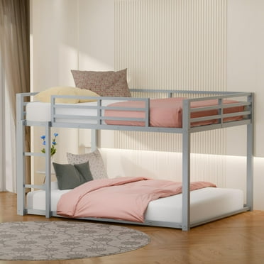 Kacho Bunk Bed Twin over Twin, Metal Bunk Bed with Slide, Heavy Duty Bunk Bed Frame with Ladder and Full-Guardrails, Twin Bunk Bed for Teens Adults, Dorm Bedroom, No Box Spring Needed, Silver